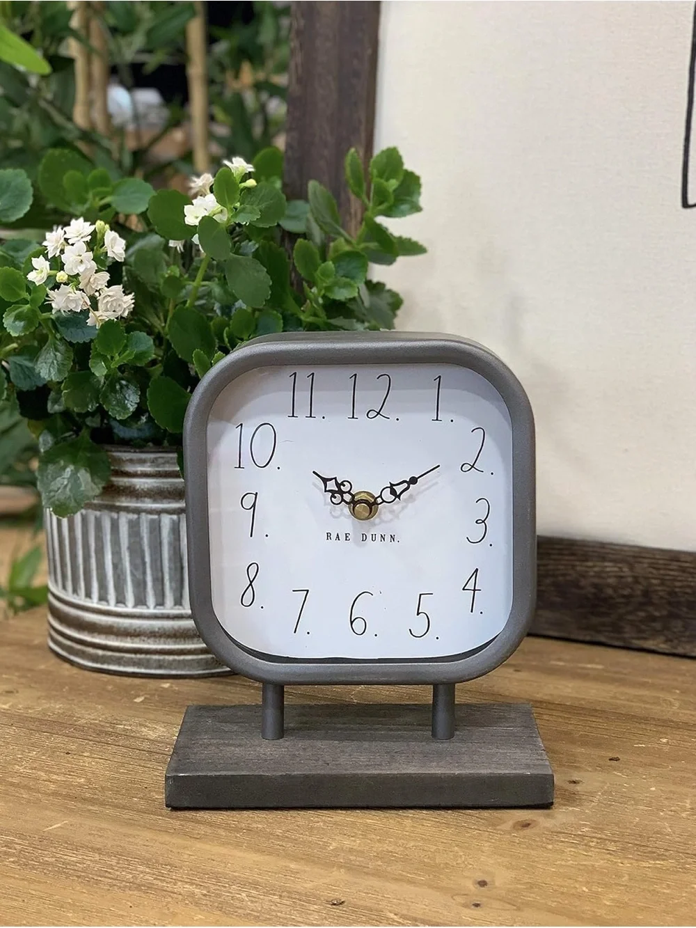 Rae Dunn White Face Clock with Gray Frame and Black Hands